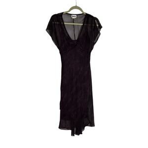 Vintage Blind Date Purple Semi Sheer Mesh V Neck Flutter Cap Sleeve Mini Dress